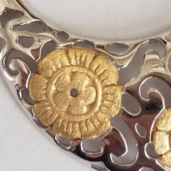 925 Sterling Silver 18K Gold Non Tarnish Large Open Circle Filigree Look Pendant - Picture 2 of 9